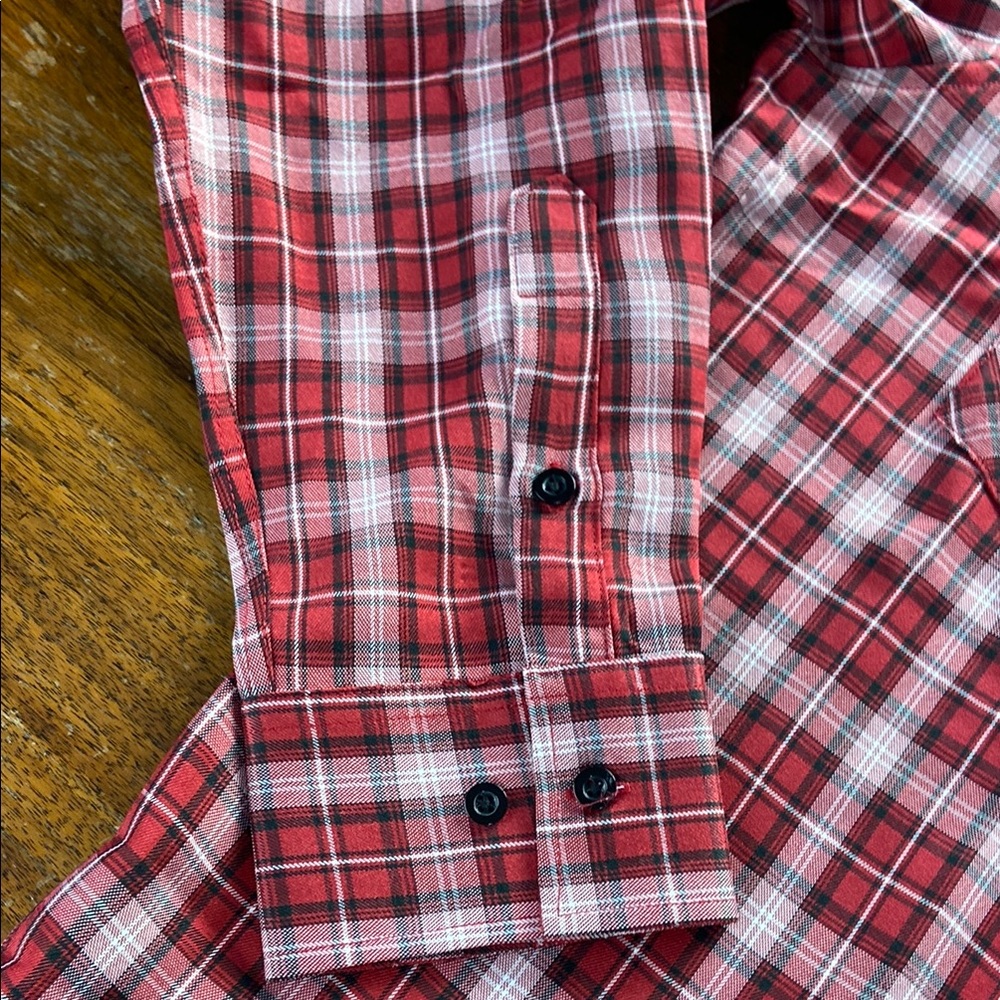 NEW NWT Coofandy Red White Plaid Western Button Down Shirt Men’s Large L - Picture 6 of 9